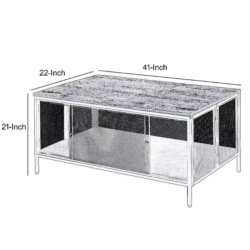 Royal Hampton Coffee Table with 1 Bottom Shelf and Mesh Design, Brown and Gray