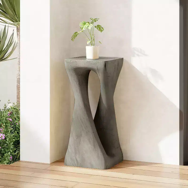 MAYEERTY 1 Pack Twist Shape Side Table, Artistic Wood-Grain End Table for Indoor Outdoor Living Room, Patio