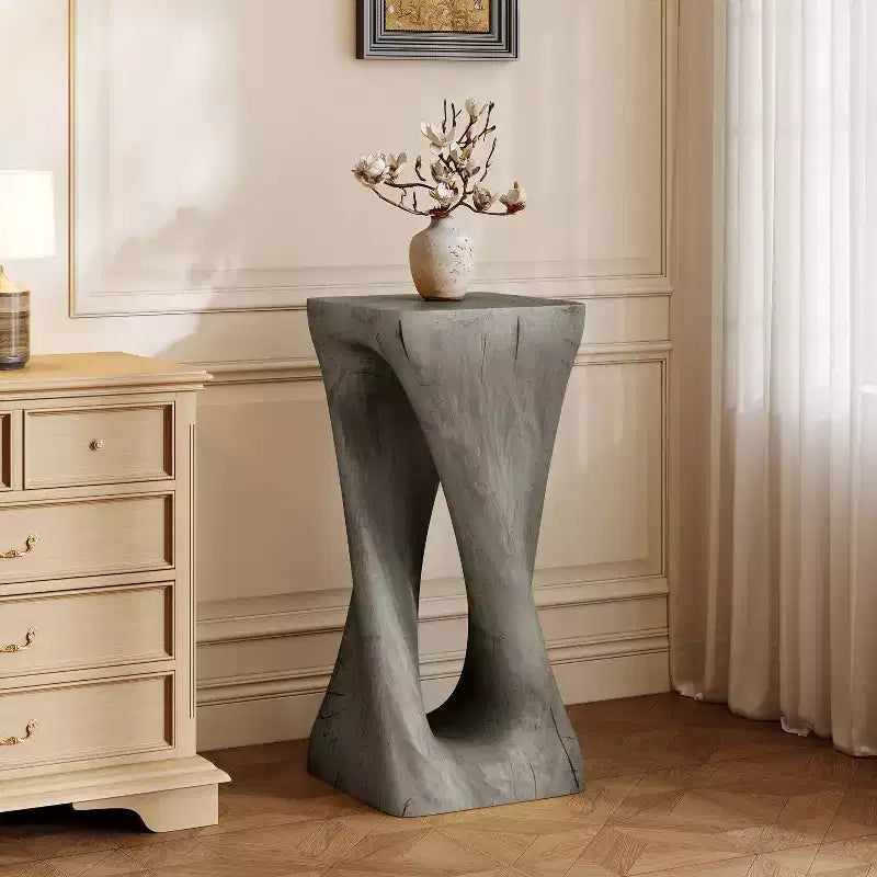 MAYEERTY 1 Pack Twist Shape Side Table, Artistic Wood-Grain End Table for Indoor Outdoor Living Room, Patio