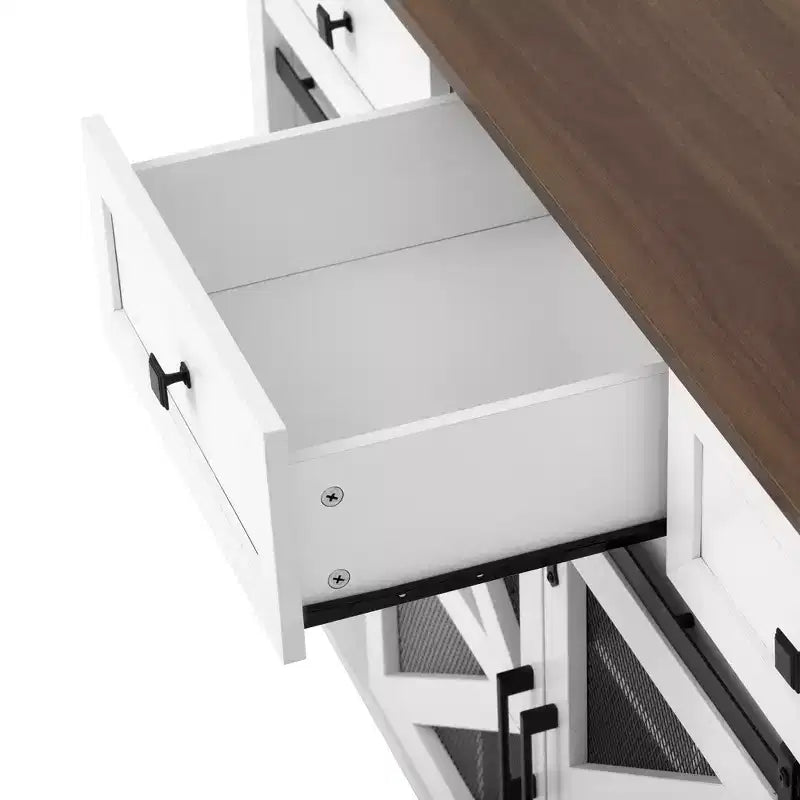 55''W Sliding Barn Door Sideboard Buffet Cabinet, 3 Drawers, Adjustable Shelves, Industrial Storage - ModernLuxe