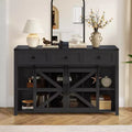 55''W Sliding Barn Door Sideboard Buffet Cabinet, 3 Drawers, Adjustable Shelves, Industrial Storage - ModernLuxe