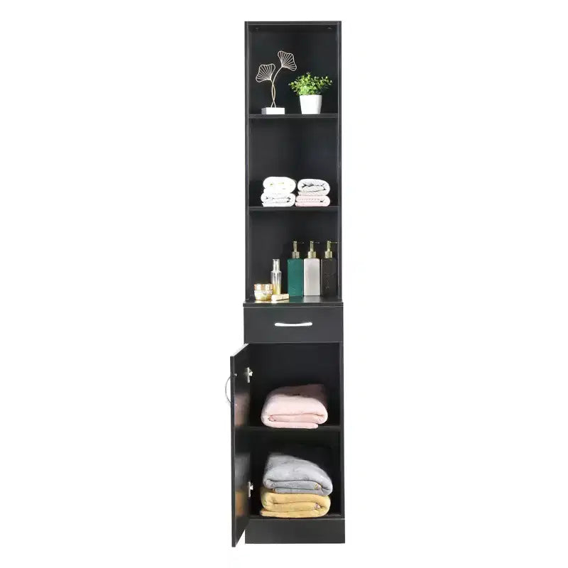 Karl HomeStanding 5 Compartments 1 Drawer 1 Door MDF Barber Cabinet Black
