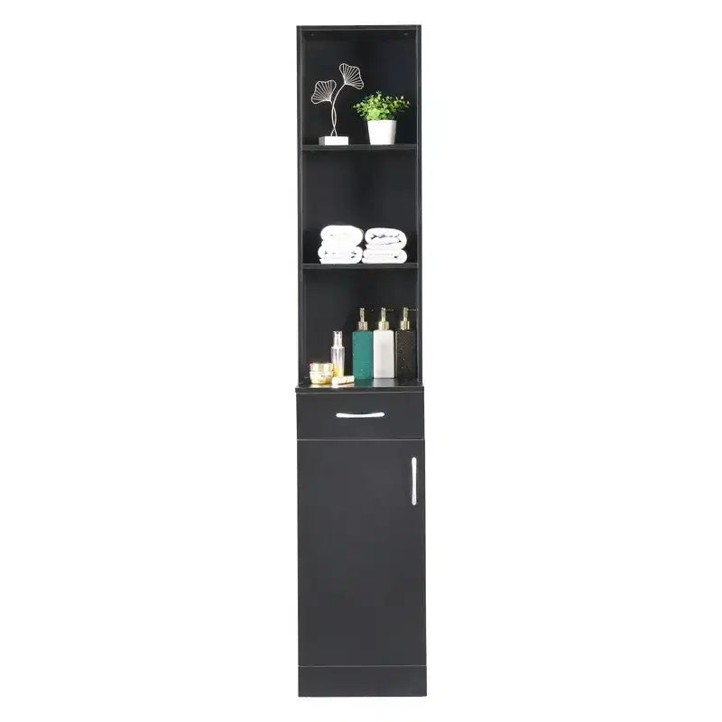 Karl HomeStanding 5 Compartments 1 Drawer 1 Door MDF Barber Cabinet Black