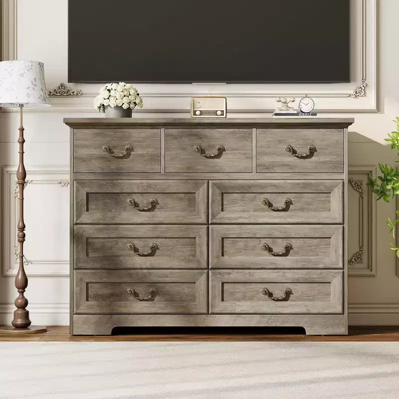 Farmhouse 9-Drawer Dresser for Bedroom, Vintage Rustic Wood Chest with Natural Texture, Versatile Organizer for Bedroom, Living Room Office