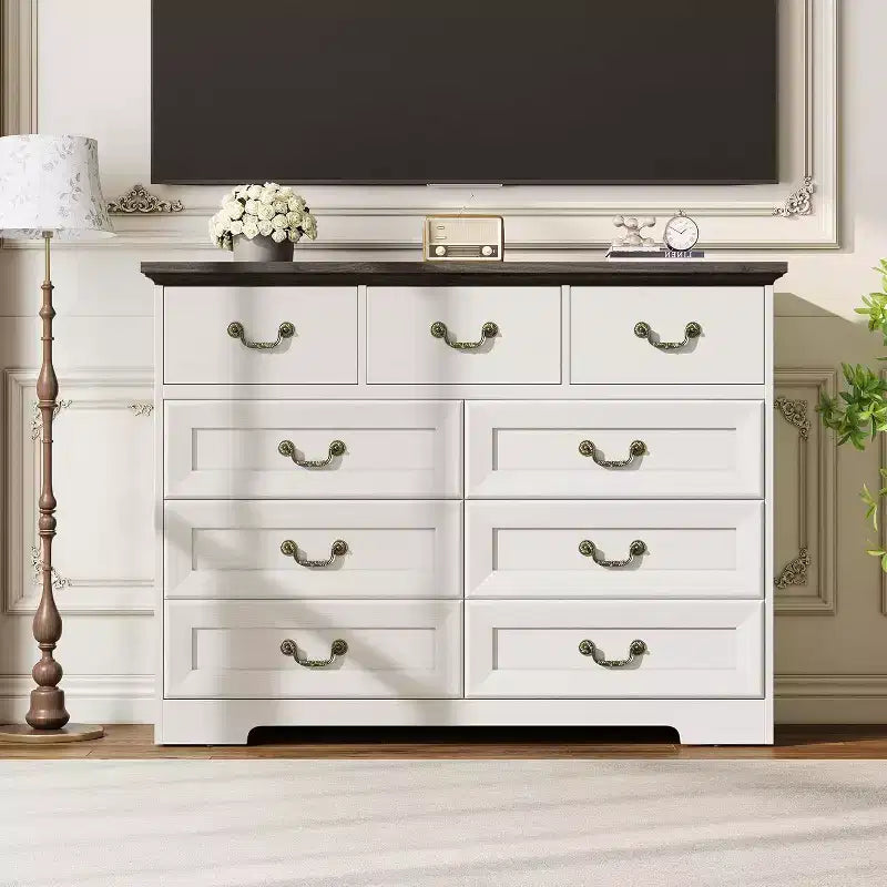 Farmhouse 9-Drawer Dresser for Bedroom, Vintage Rustic Wood Chest with Natural Texture, Versatile Organizer for Bedroom, Living Room Office