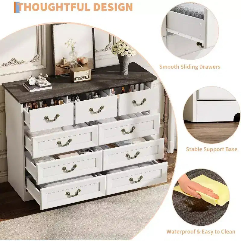Farmhouse 9-Drawer Dresser for Bedroom, Vintage Rustic Wood Chest with Natural Texture, Versatile Organizer for Bedroom, Living Room Office