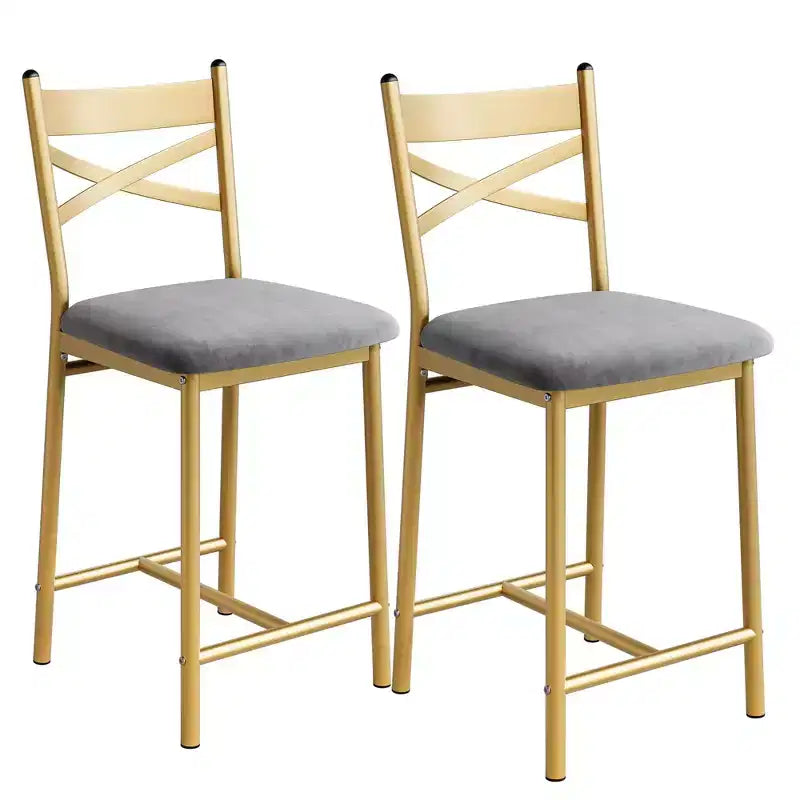 GustoWave Set of 2 Counter Height Bar Stools 26 Metal Dining Chairs with X Back, Thick PU Leather Cushion,Waterproof Seat for Dining Room