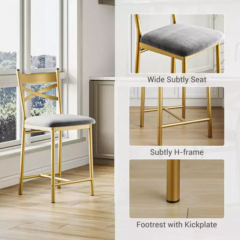 GustoWave Set of 2 Counter Height Bar Stools 26 Metal Dining Chairs with X Back, Thick PU Leather Cushion,Waterproof Seat for Dining Room