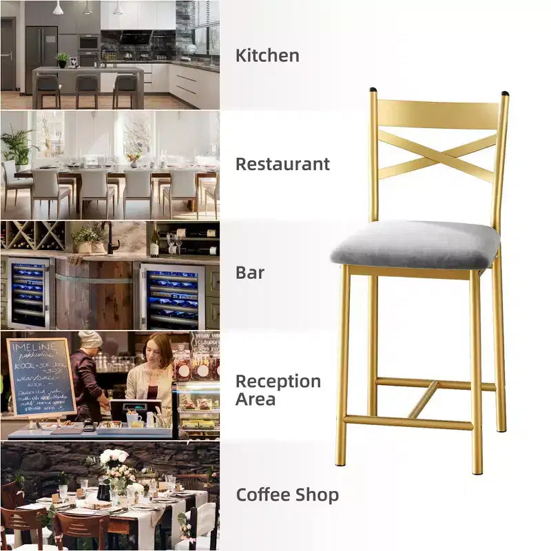 GustoWave Set of 2 Counter Height Bar Stools 26 Metal Dining Chairs with X Back, Thick PU Leather Cushion,Waterproof Seat for Dining Room