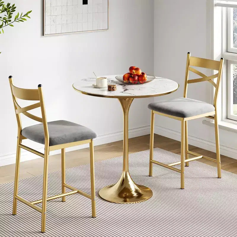 GustoWave Set of 2 Counter Height Bar Stools 26 Metal Dining Chairs with X Back, Thick PU Leather Cushion,Waterproof Seat for Dining Room