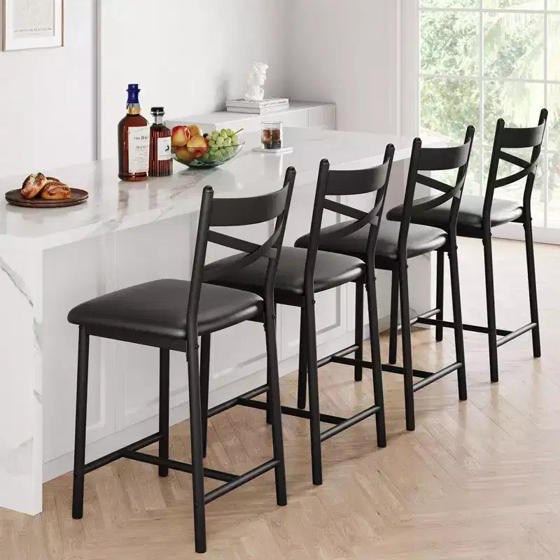GustoWave Set of 2 Counter Height Bar Stools 26 Metal Dining Chairs with X Back, Thick PU Leather Cushion,Waterproof Seat for Dining Room