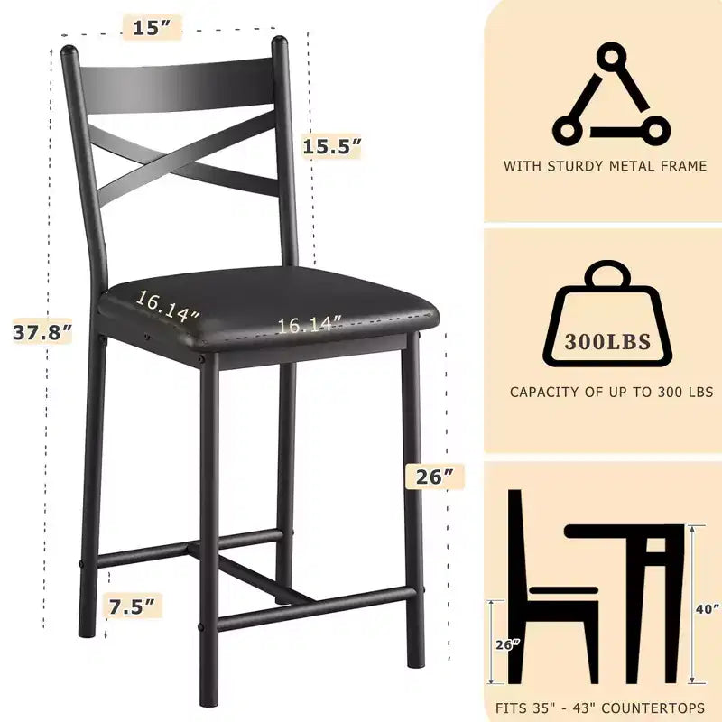 GustoWave Set of 2 Counter Height Bar Stools 26 Metal Dining Chairs with X Back, Thick PU Leather Cushion,Waterproof Seat for Dining Room