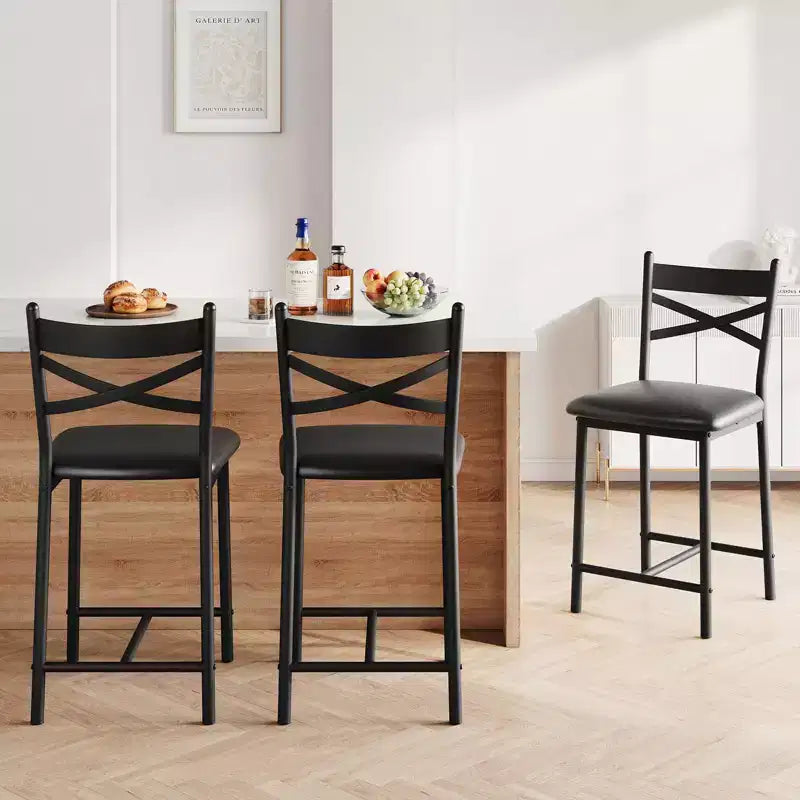 GustoWave Set of 2 Counter Height Bar Stools 26 Metal Dining Chairs with X Back, Thick PU Leather Cushion,Waterproof Seat for Dining Room