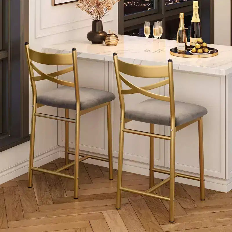 GustoWave Set of 2 Counter Height Bar Stools 26 Metal Dining Chairs with X Back, Thick PU Leather Cushion,Waterproof Seat for Dining Room