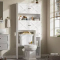 Over Toilet Storage Cabinet Farmhouse White Bathroom Space Saver with 4 Barn Doors and Toilet Paper Holder Stand