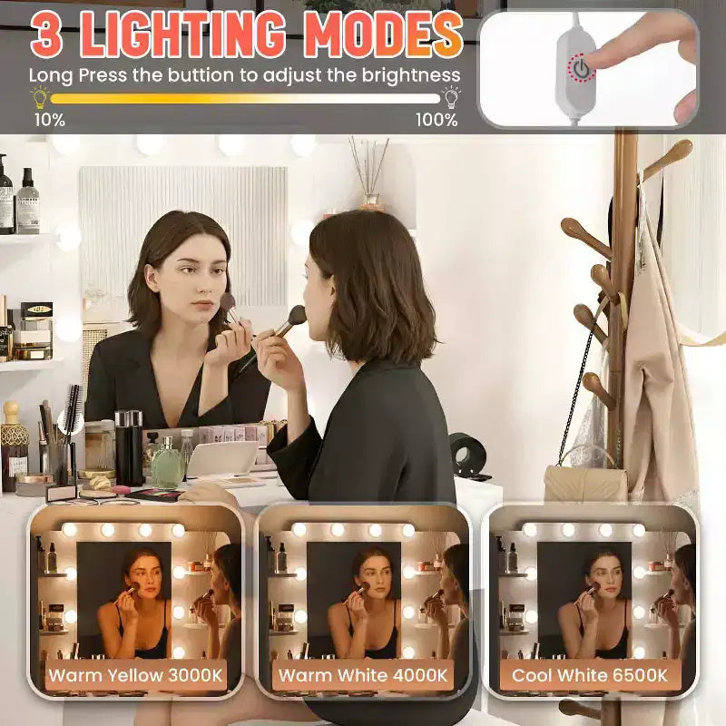 BestMassage Glamour Lighted Vanity Table Set with 2 Drawers & Stool