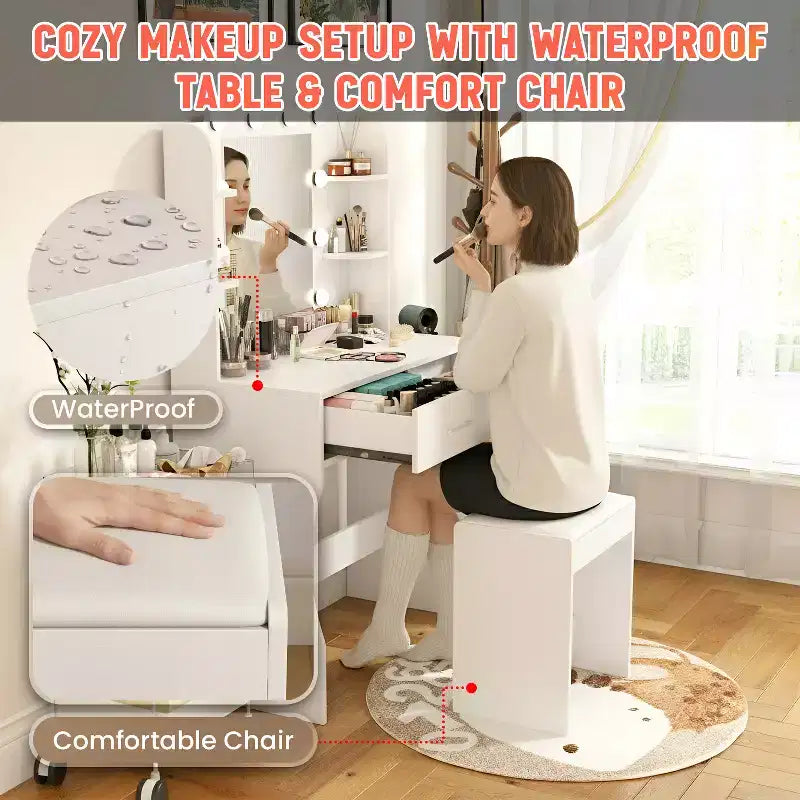 BestMassage Glamour Lighted Vanity Table Set with 2 Drawers & Stool