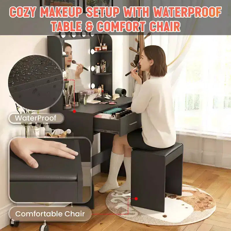 BestMassage Glamour Lighted Vanity Table Set with 2 Drawers & Stool