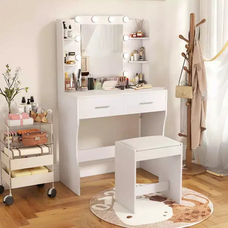 BestMassage Glamour Lighted Vanity Table Set with 2 Drawers & Stool