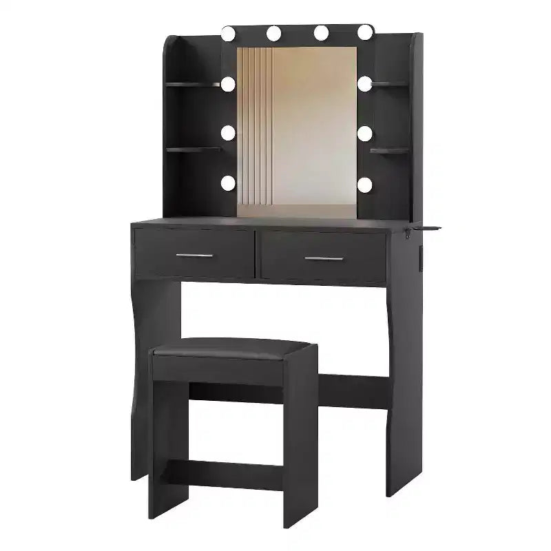 BestMassage Glamour Lighted Vanity Table Set with 2 Drawers & Stool