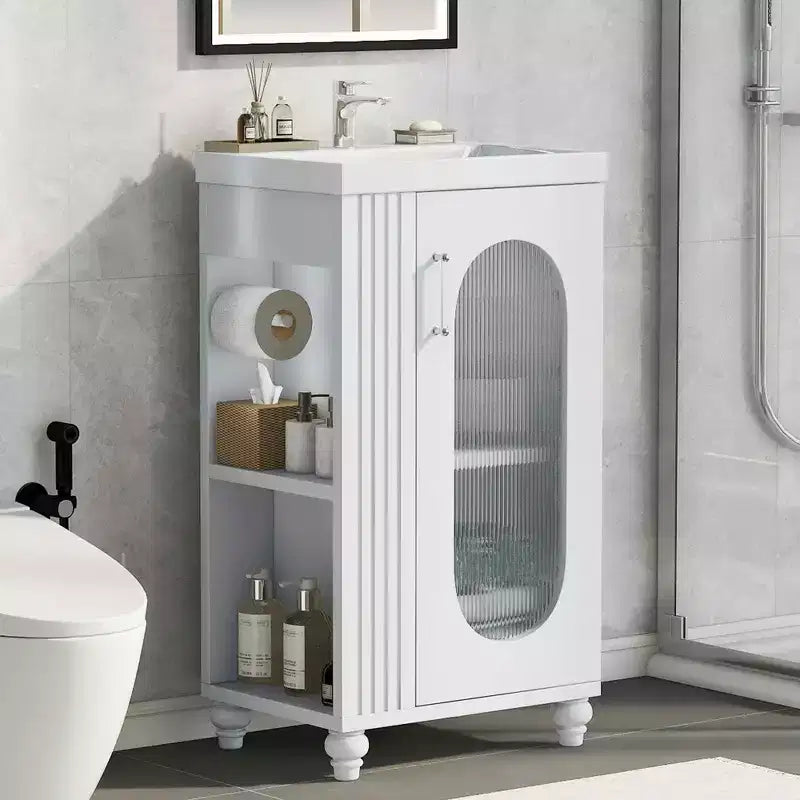 MAYEERTY 20 Bathroom Vanity with Sink 2-tier Shelf Adjustable Shelf Solid Wood MDF Black