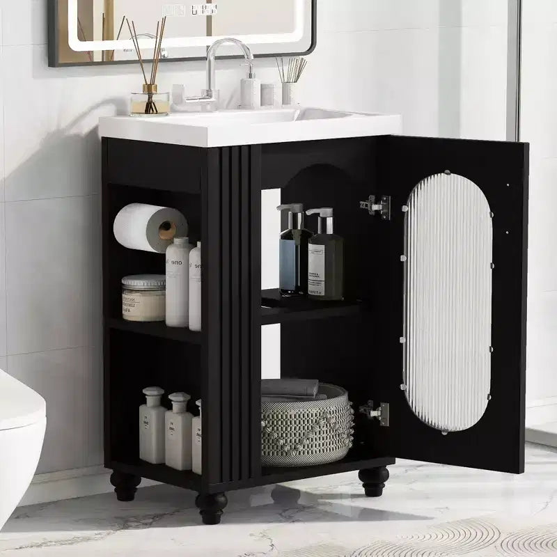 MAYEERTY 20 Bathroom Vanity with Sink 2-tier Shelf Adjustable Shelf Solid Wood MDF Black