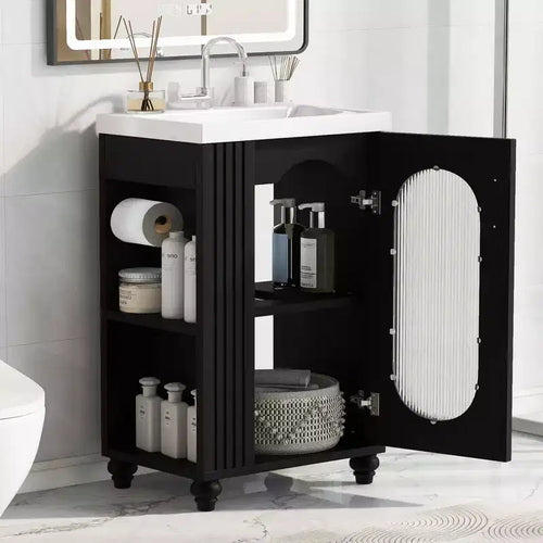 MAYEERTY 20 Bathroom Vanity with Sink 2-tier Shelf Adjustable Shelf Solid Wood MDF Black