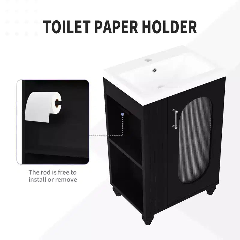 MAYEERTY 20 Bathroom Vanity with Sink 2-tier Shelf Adjustable Shelf Solid Wood MDF Black