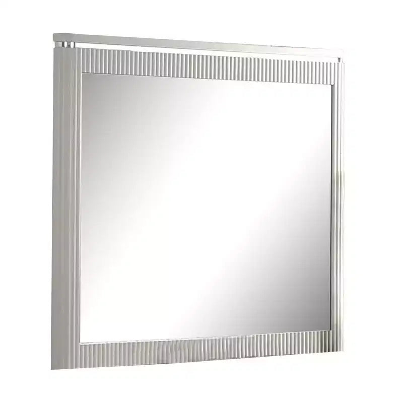 Royal Hampton Dresser Mirror, Rectangular Gray Reeded Wood, Silver Trim, 38x40