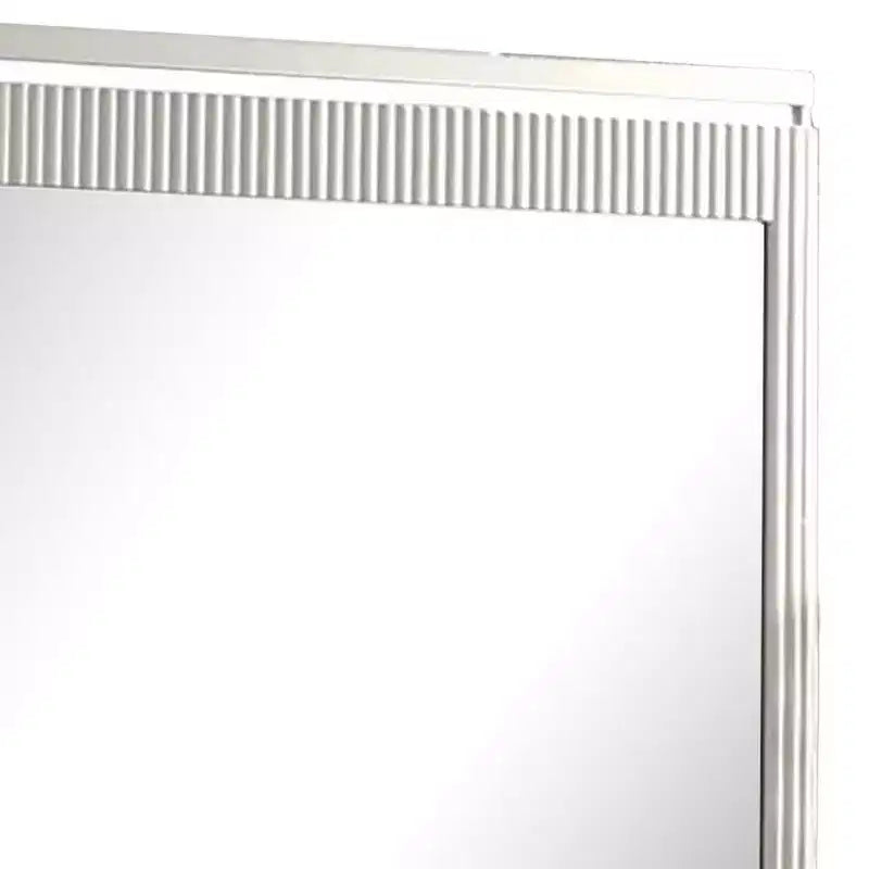 Royal Hampton Dresser Mirror, Rectangular Gray Reeded Wood, Silver Trim, 38x40
