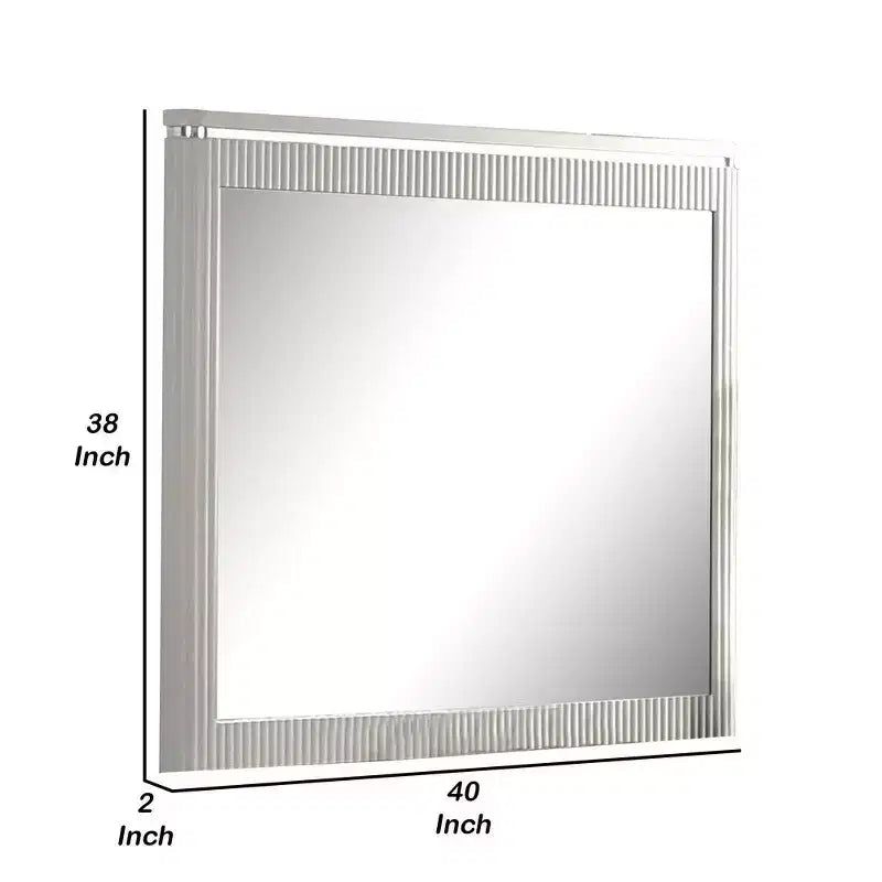 Royal Hampton Dresser Mirror, Rectangular Gray Reeded Wood, Silver Trim, 38x40