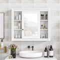 MAYEERTY 28.7 Wall Mounted Bathroom Mirror Cabinet with Concealed Storage 6 Open Shelves Medicine Cabinet White