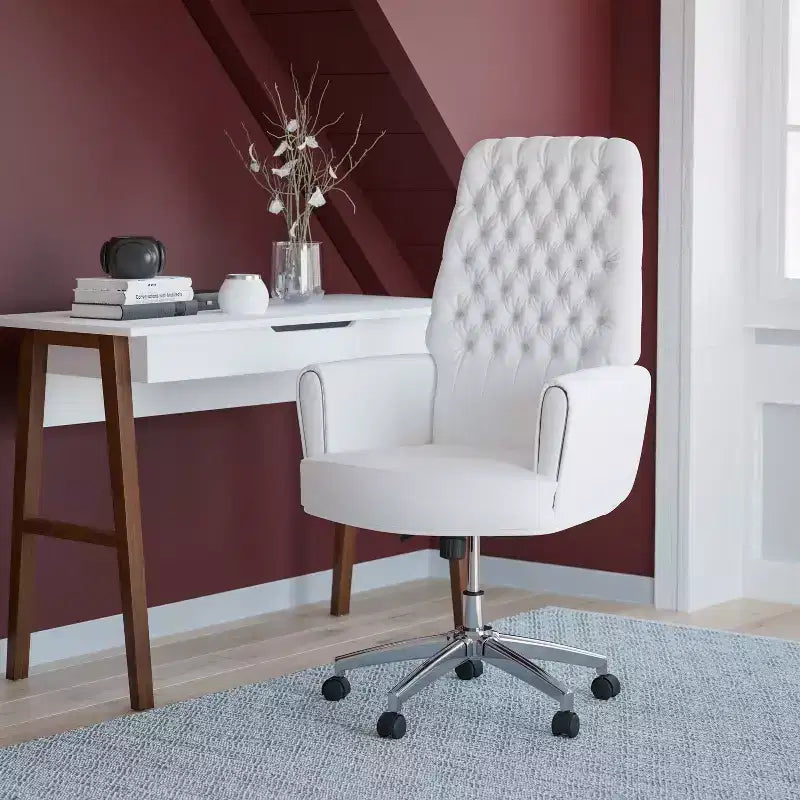 Flash Furniture High Back Traditional Tufted LeatherSoft Executive Swivel Office Chair with Silver Welt Arms