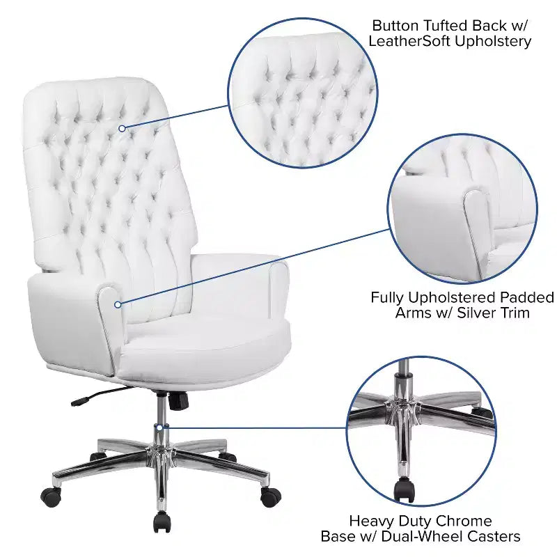 Flash Furniture High Back Traditional Tufted LeatherSoft Executive Swivel Office Chair with Silver Welt Arms