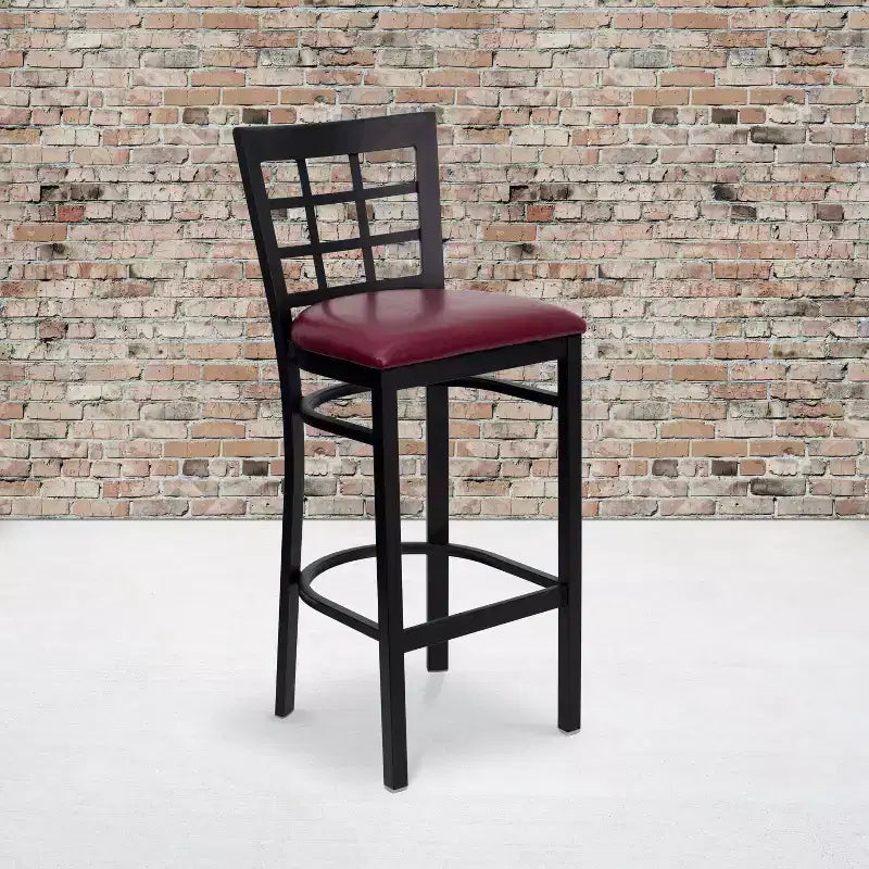 Emma and Oliver Black Window Back Metal Restaurant Dining Barstool