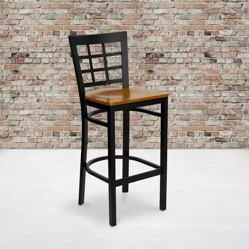 Emma and Oliver Black Window Back Metal Restaurant Dining Barstool