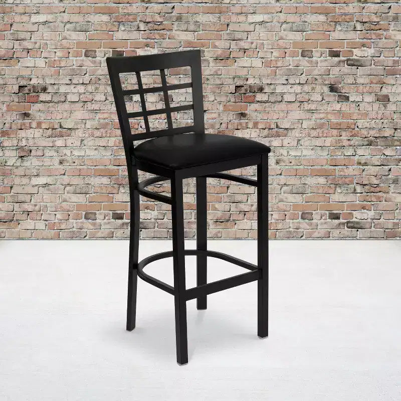 Emma and Oliver Black Window Back Metal Restaurant Dining Barstool