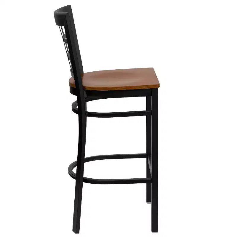Emma and Oliver Black Window Back Metal Restaurant Dining Barstool