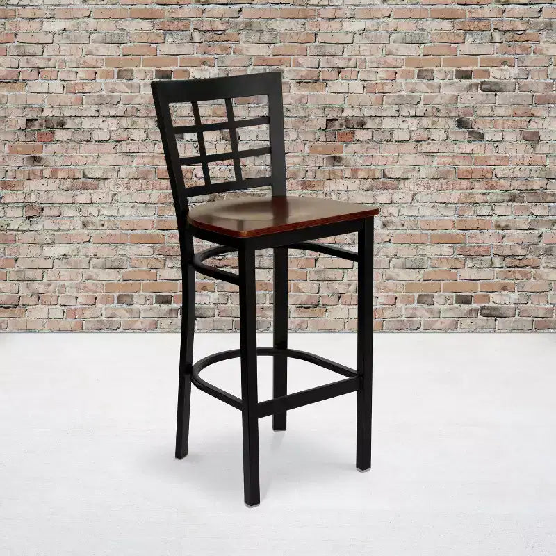 Emma and Oliver Black Window Back Metal Restaurant Dining Barstool