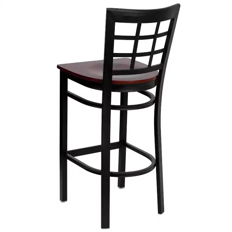 Emma and Oliver Black Window Back Metal Restaurant Dining Barstool