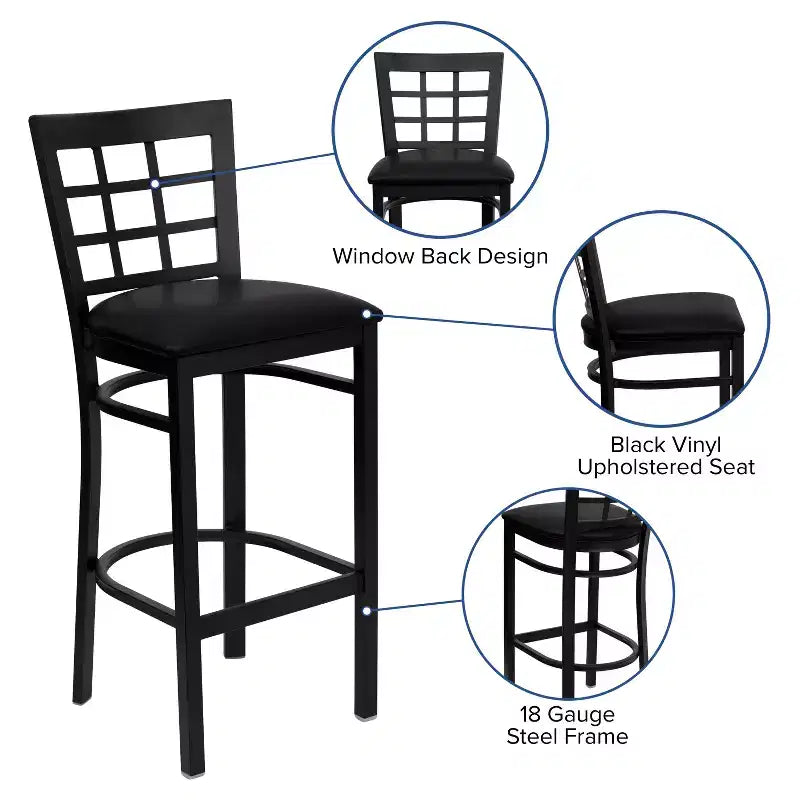 Emma and Oliver Black Window Back Metal Restaurant Dining Barstool