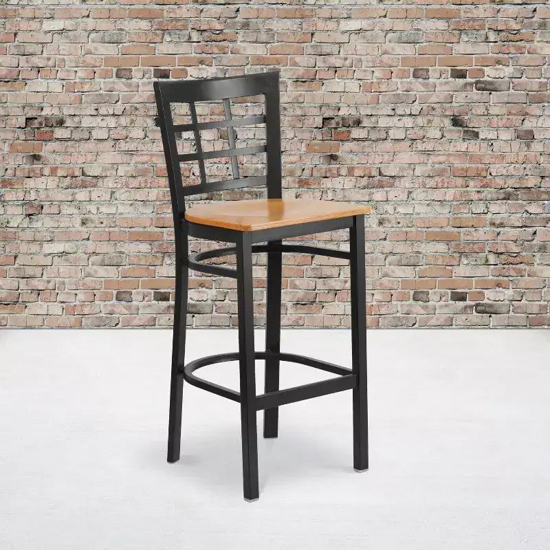 Emma and Oliver Black Window Back Metal Restaurant Dining Barstool