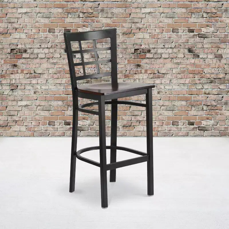 Emma and Oliver Black Window Back Metal Restaurant Dining Barstool