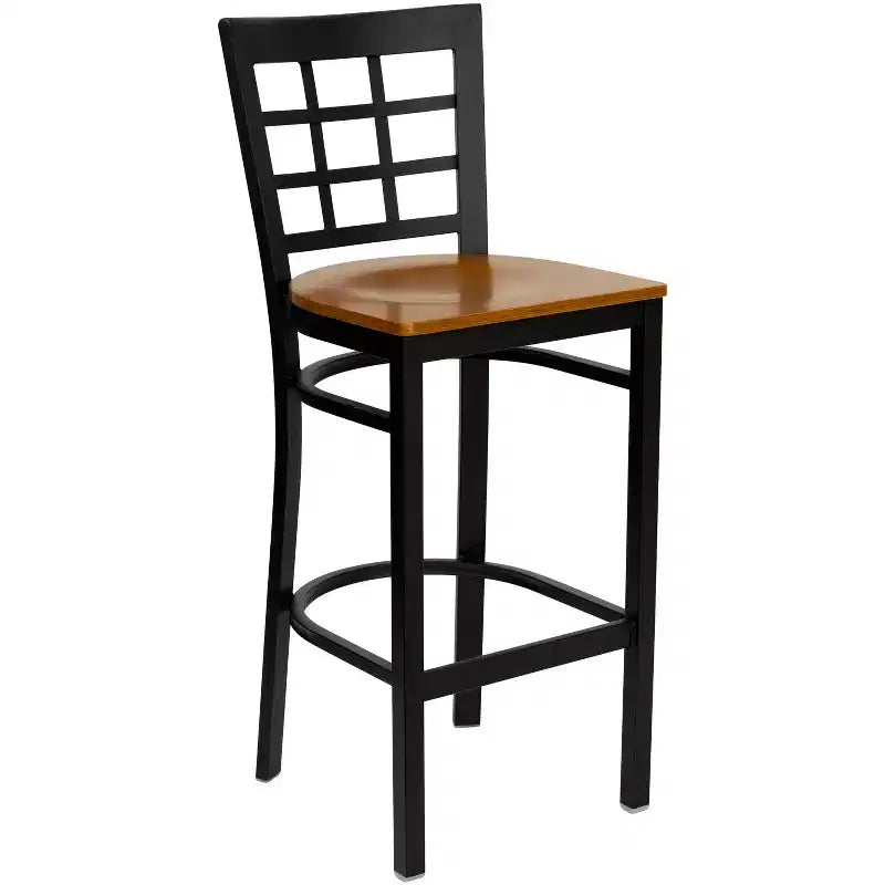Emma and Oliver Black Window Back Metal Restaurant Dining Barstool