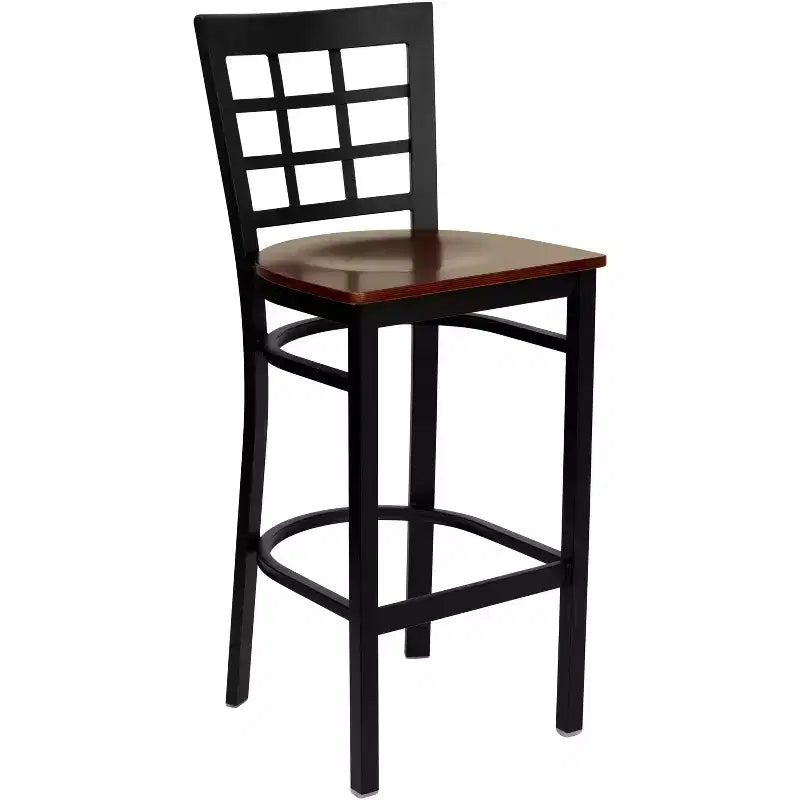 Emma and Oliver Black Window Back Metal Restaurant Dining Barstool