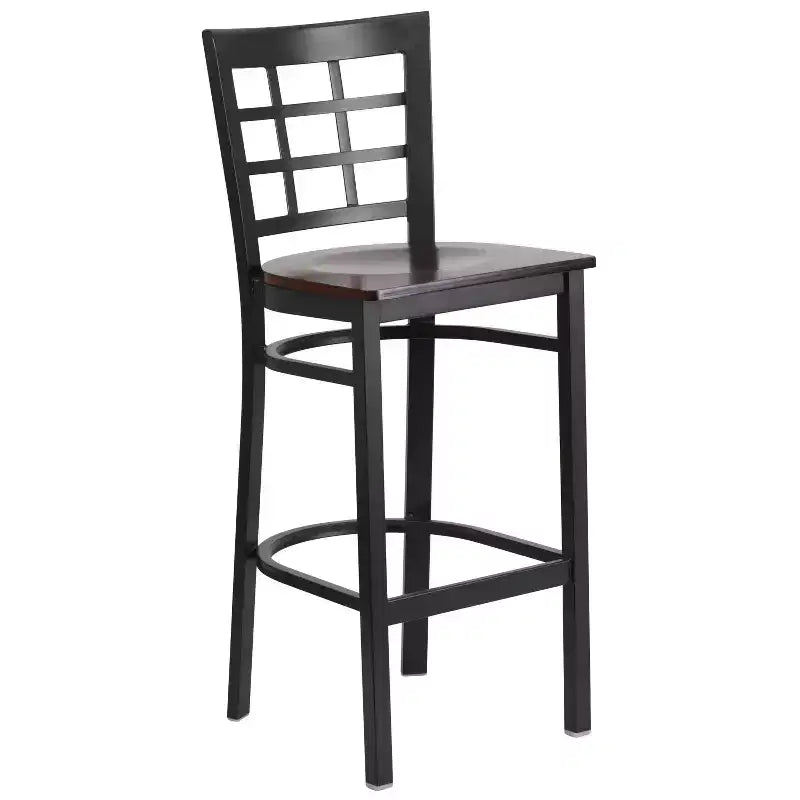 Emma and Oliver Black Window Back Metal Restaurant Dining Barstool