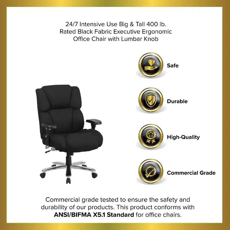 Emma and Oliver 24/7 400 lb. Big & Tall High Back Tufted Lumbar Knob Ergonomic Office Chair