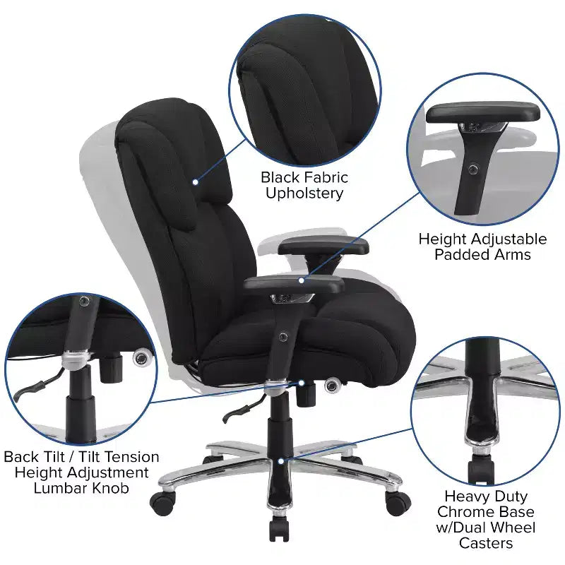 Emma and Oliver 24/7 400 lb. Big & Tall High Back Tufted Lumbar Knob Ergonomic Office Chair
