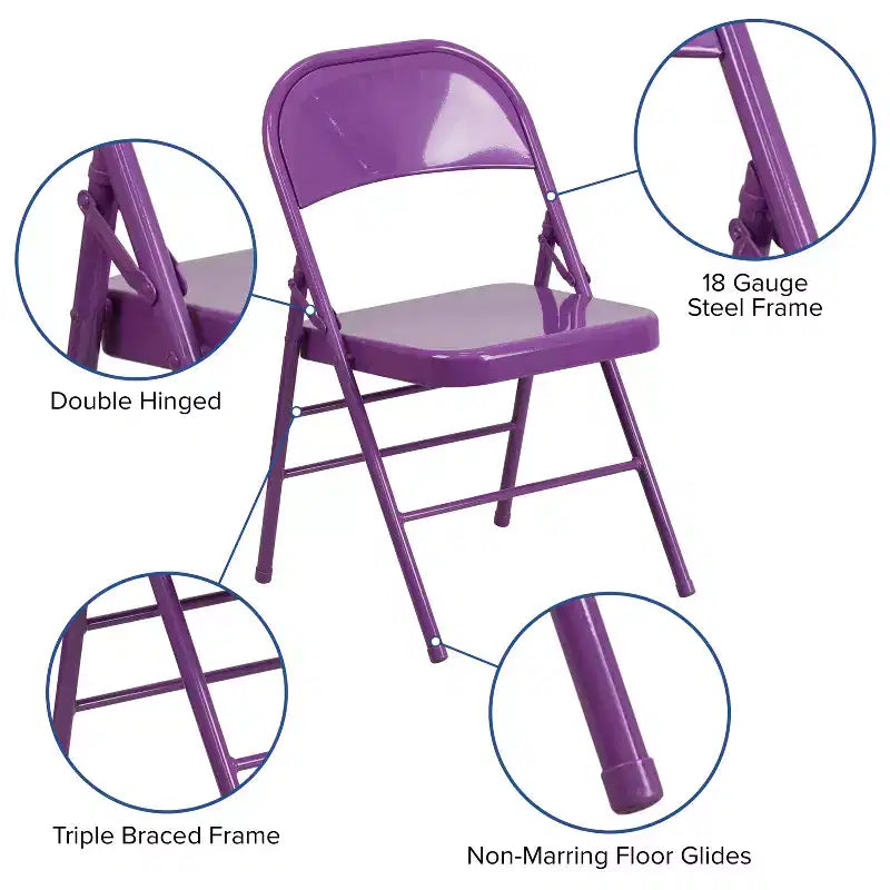 Emma and Oliver 2 Pack Home & Office Colorful Metal Folding Chair Teen and Event Seating