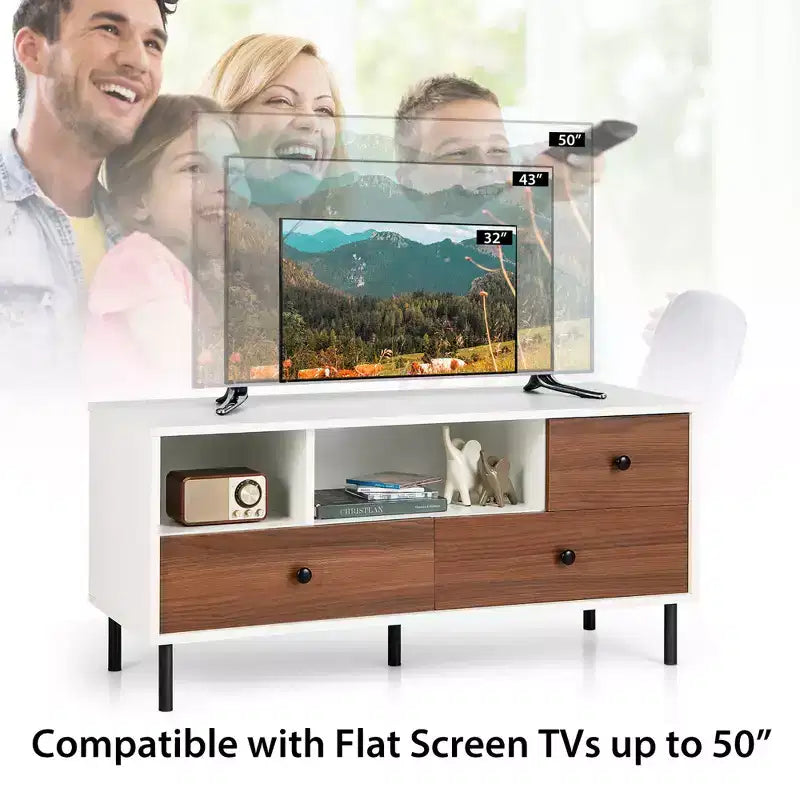 Costway Mid-Century TV Stand Media Entertainment Center Console w/2 Cubbies & 3 Drawers